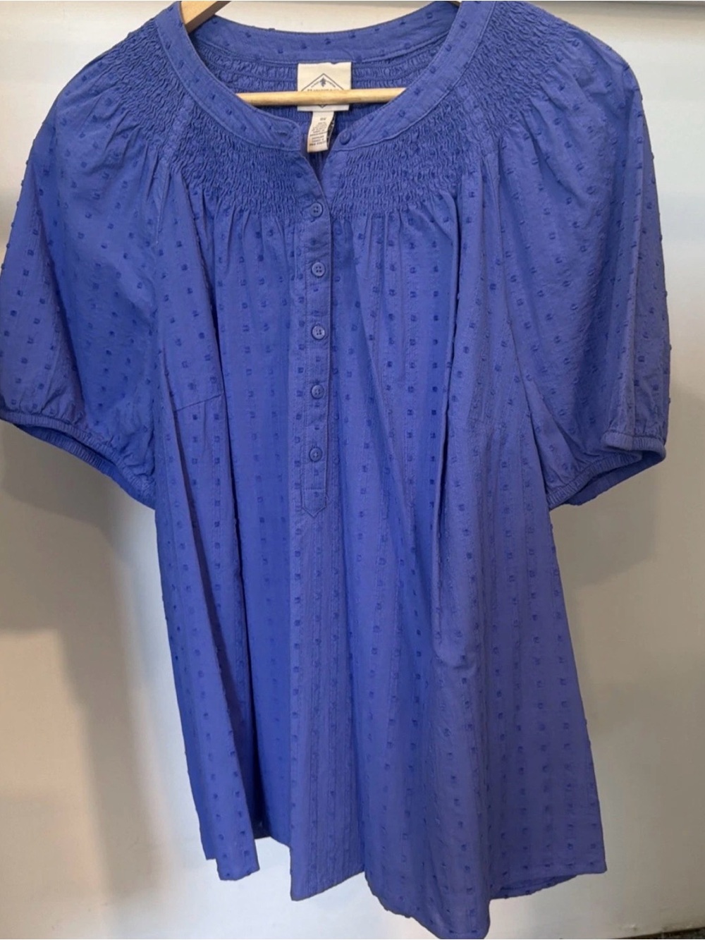St John’s Bay Women’s 1/4 Button Henley Blouse Top Navy Blue Size 0X NEW